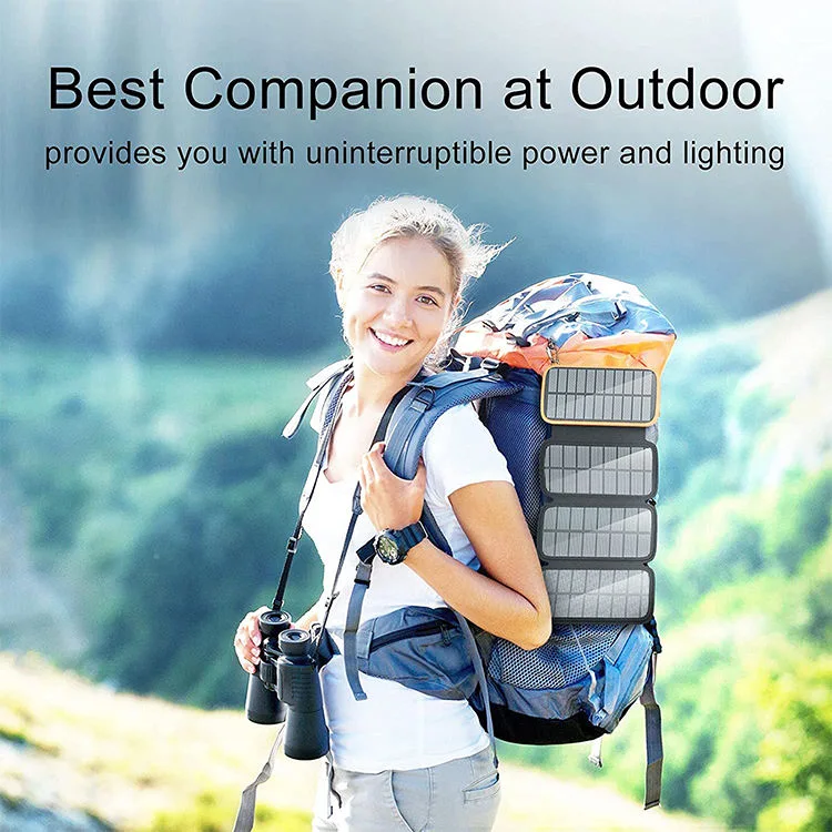 Waterproof Lithium Battery Outdoor Mobile Phone Charger Solar Energy Power Station Power Bank 20000mAh with LED Lighting